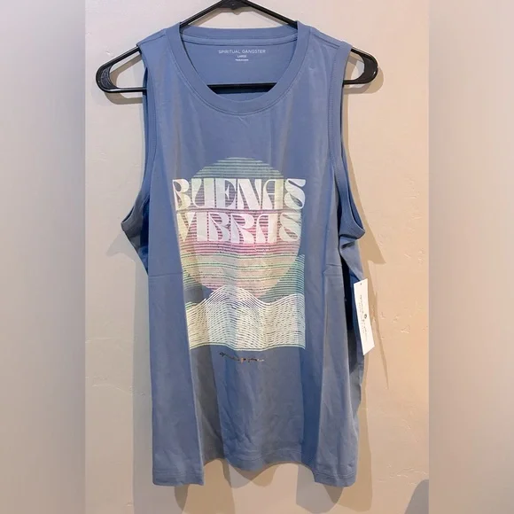 Spiritual Gangster Teal Graphic Muscle Tee - Picture 2 of 7